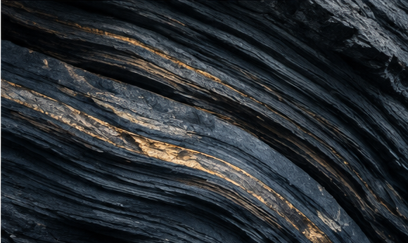 Layered rock with a gold seam